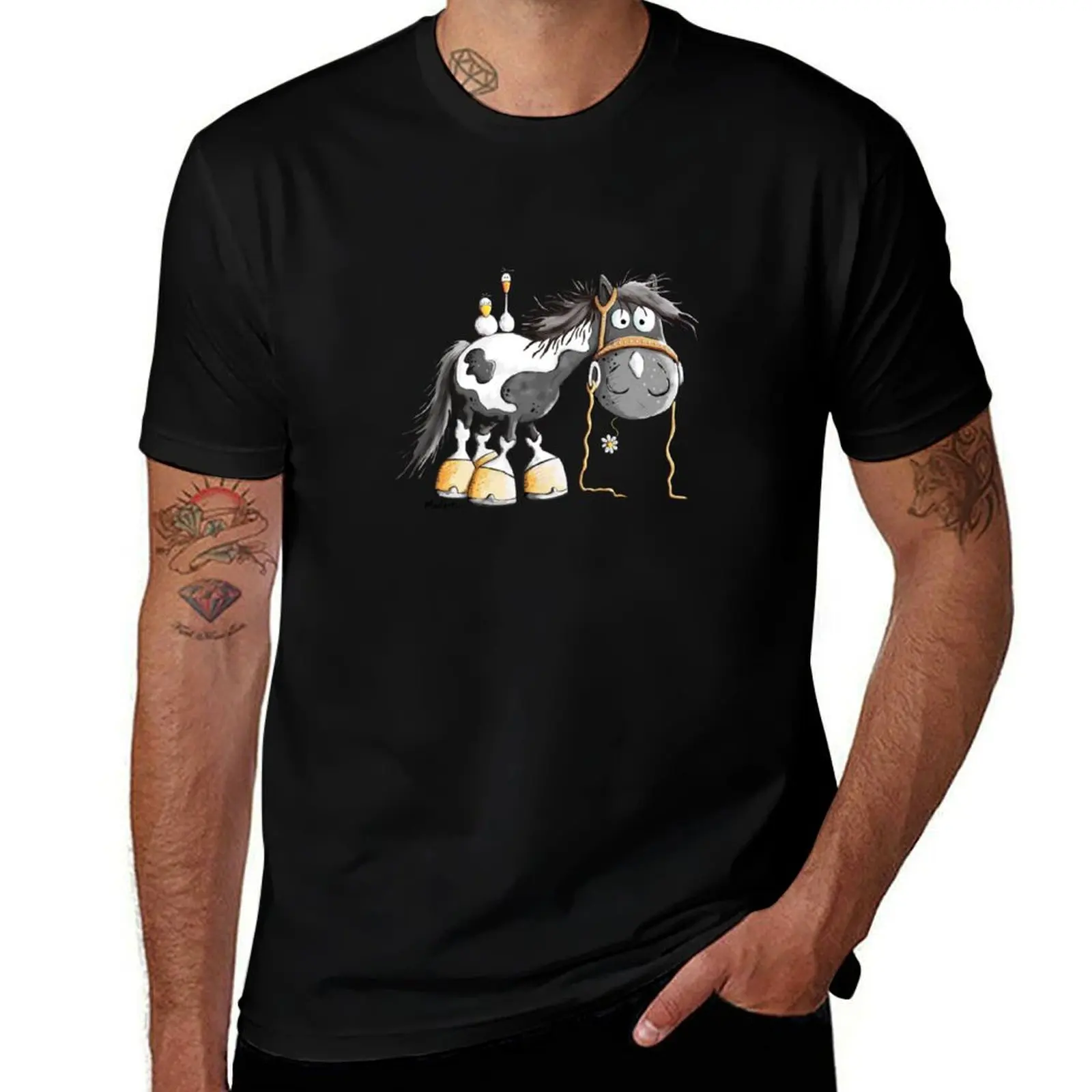 

Little Cute Pinto Horse With Birds T-Shirt t shirt for man 100 percent cotton t shirt man plain