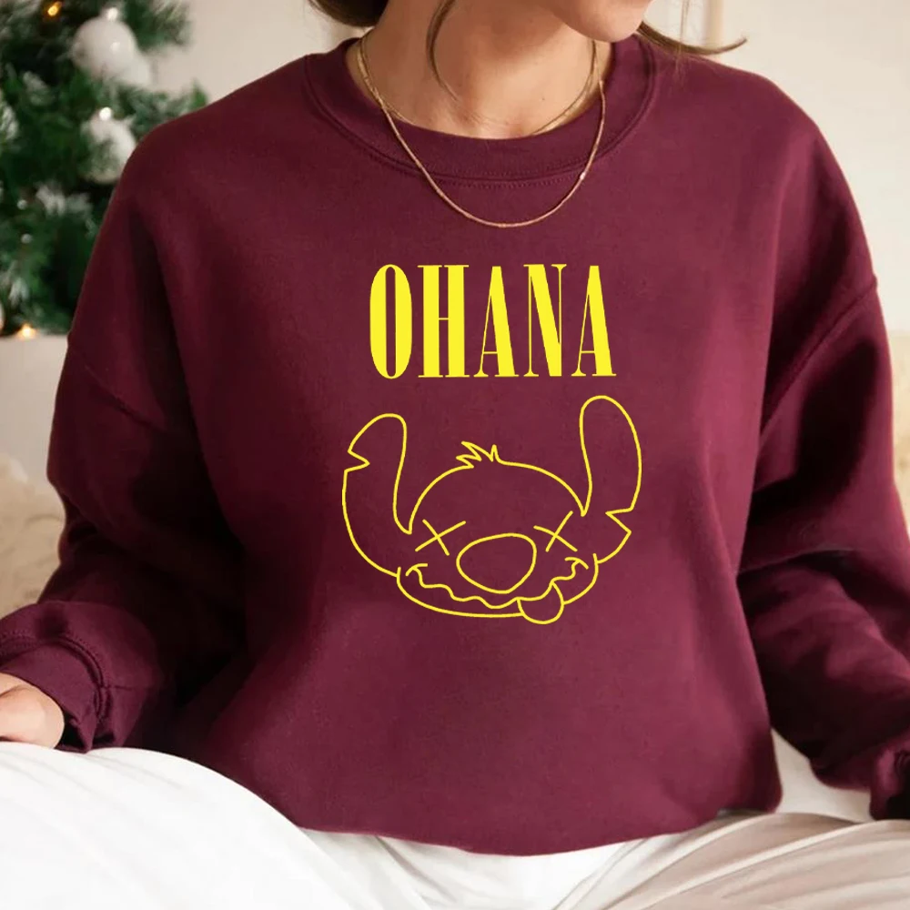 2025 Ohana moletom inspirado no filme Lilo moletom com capuz engraçado desenho animado camisa gráfica na moda Ohana significa família moletom com gola redonda