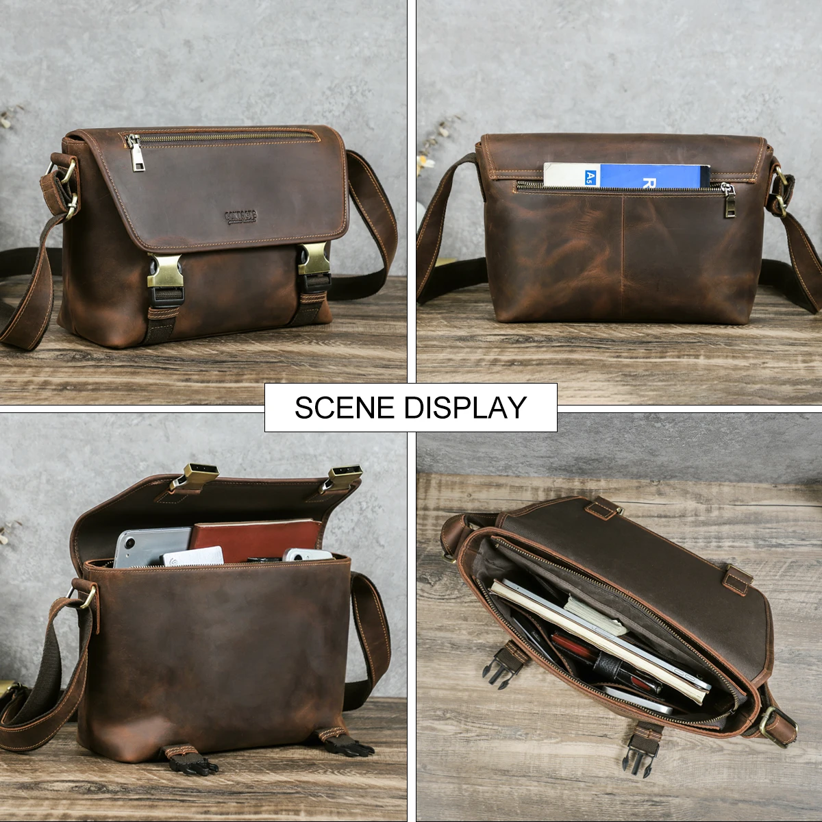 CONTACT'S Genuine Leather Shoulder Bags for Men Luxury Designer Flap Messenger Crossbody Bags Men's Bags for 11 inch iPad Pro view 2