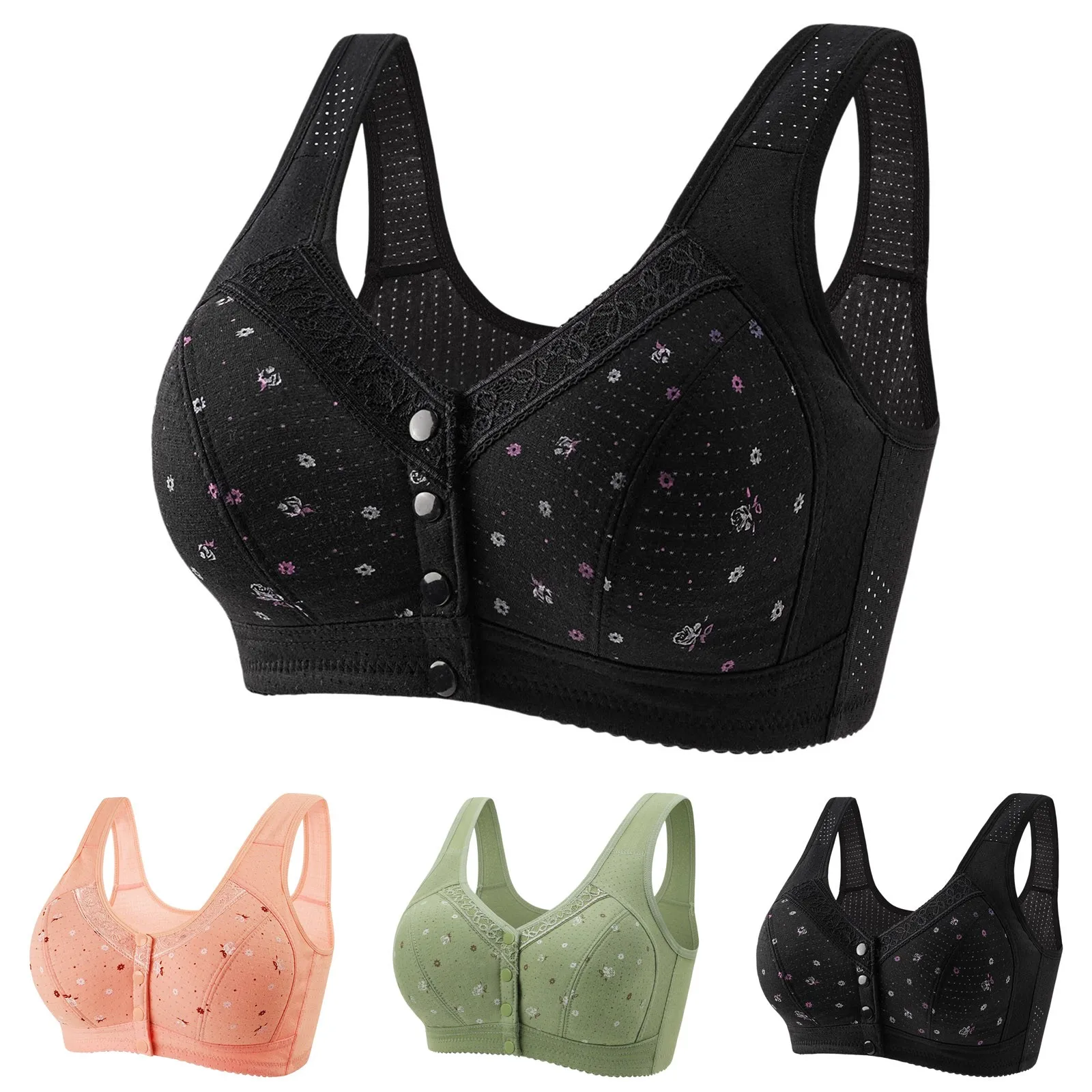 

Plus Size Bra Front Buckle Underwear Women Lace Edge Without Steel Ring Comfortable Gathered Breasts Breathable Bras