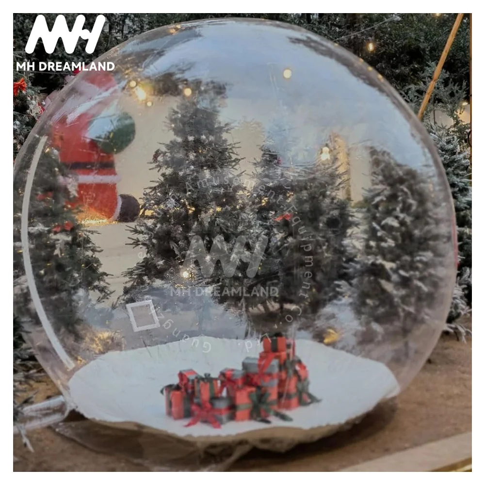 Festival Christmas Yard Decoration Transparent PVC Bubble Tent With Inflatable Snow Globe And Blower