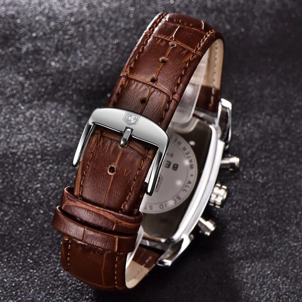 Relogio Masculino Mens Watches Top Luxury Brand BENYAR Chronograph Leather Quartz Watch Men Military Sport Rectangle Wristwatch - view 4