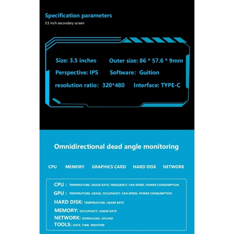 Advanced 3.5 Inch USB Screen Optimize your Computer GPU Omnidirectional