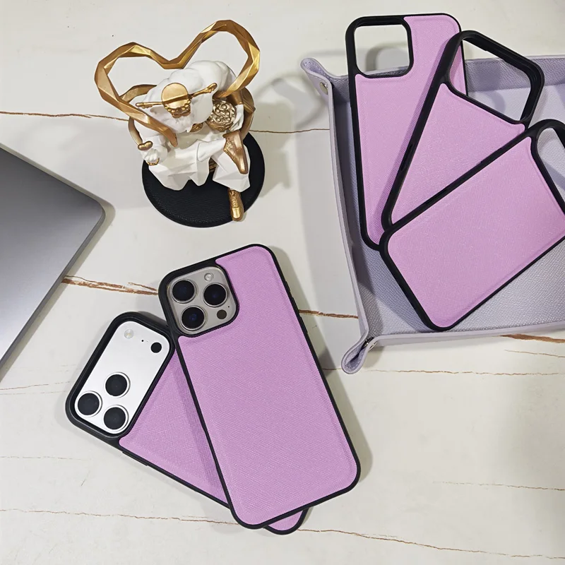 

Stylish Solid Saffiano PU Leather Protective Cover For iPhone 17 Pro