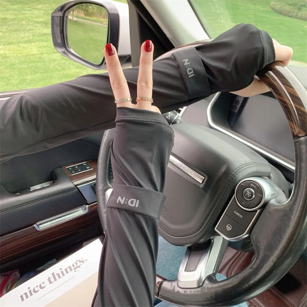 New Solid Color Sunscreen Sleeves Anti-UV Ice Silk Riding Driving Gloves Loose Breathable Ice Silk Gloves Women Men