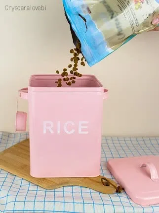Pink White Kitchen Bathroom Laundry Powder Storage Box 5KG Rice Metal Container Bread Tin with Scoop Dog Food Grain Buckets