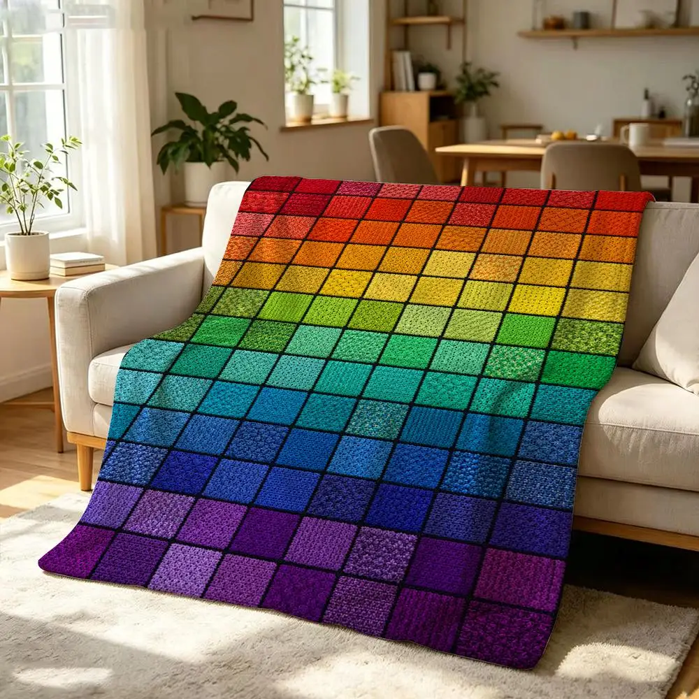 Geometric Vintage Geometric Patchwork Plaid Throw Soft Warm Flannel Throw Blanket, Multi-use for Sofa Bed Office Nap