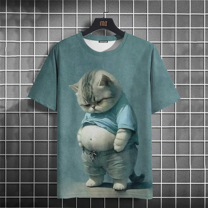 Cute Fat Cat Graphics T-shirts Summer Fashion Short Sleeve 3D Funny Animals Printed T Shirts Trend Streetwear Casual Loose Tees