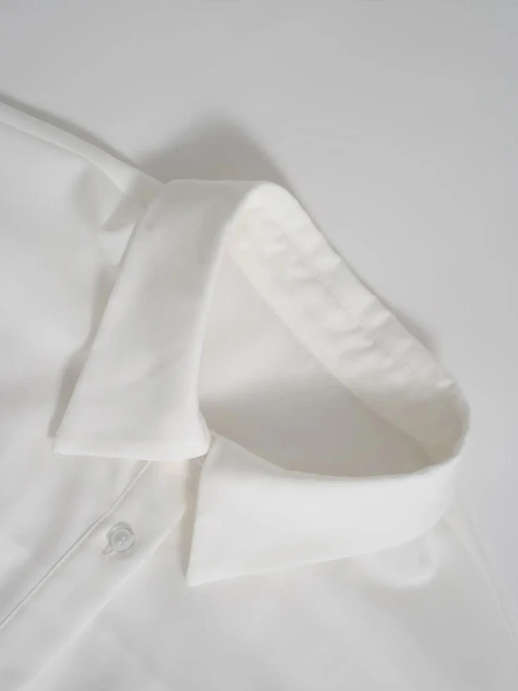 Zadily 2025 Autumn Women's White Turn-Down Collar Long Sleeve Cropped Shirt with Pocket Casual Loose Blouse Clothing