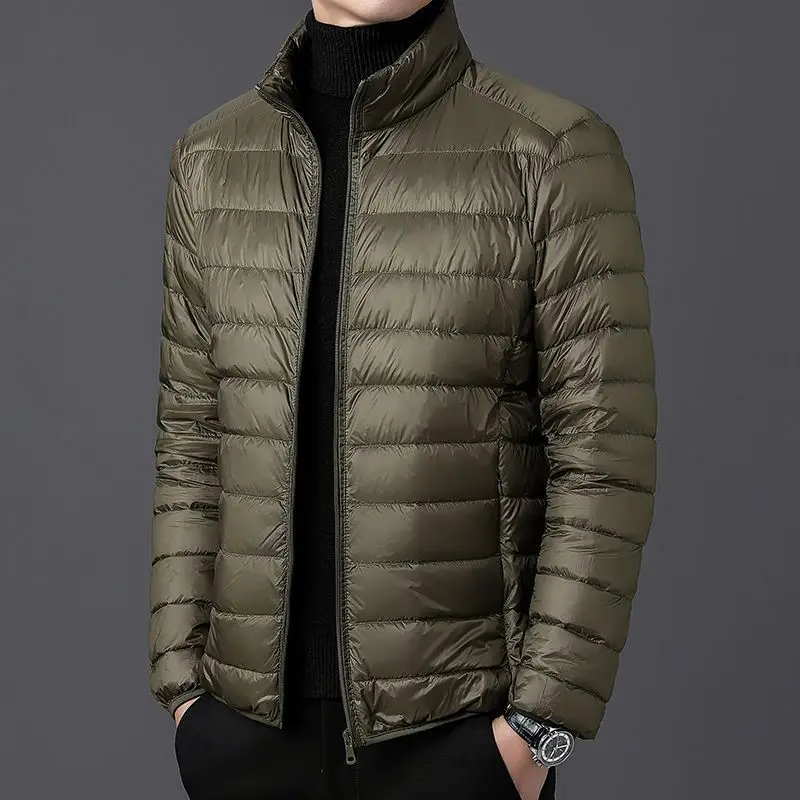 Легкое хлопковое мужское куртка на осень-зиму с воротником-стойкой, повседневное пуховое хлопковое пальто с капюшоном, тонкое, теплое, большого размера