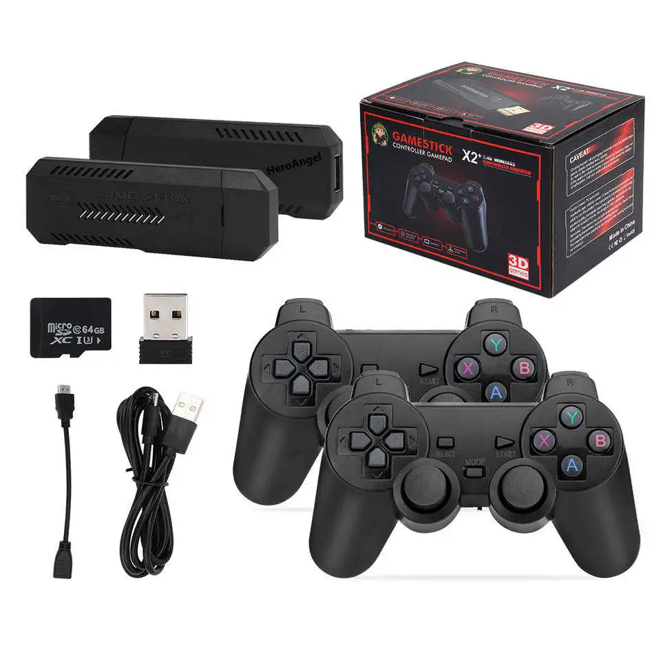 Newest For X2 Plus Retro Video Gaming Consoles Game Stick 4K H-D TV Output 2.4G Wireless Controllers 64GB Classic Game Consoles