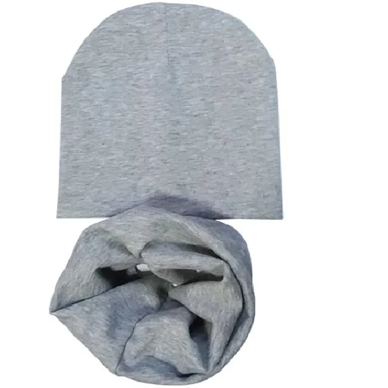 4-12Y Solid Color Cotton Children Hat Scarf Set Unisex Women Men Hat Scarf Autumn Winter Boys Girls Beanies Cap