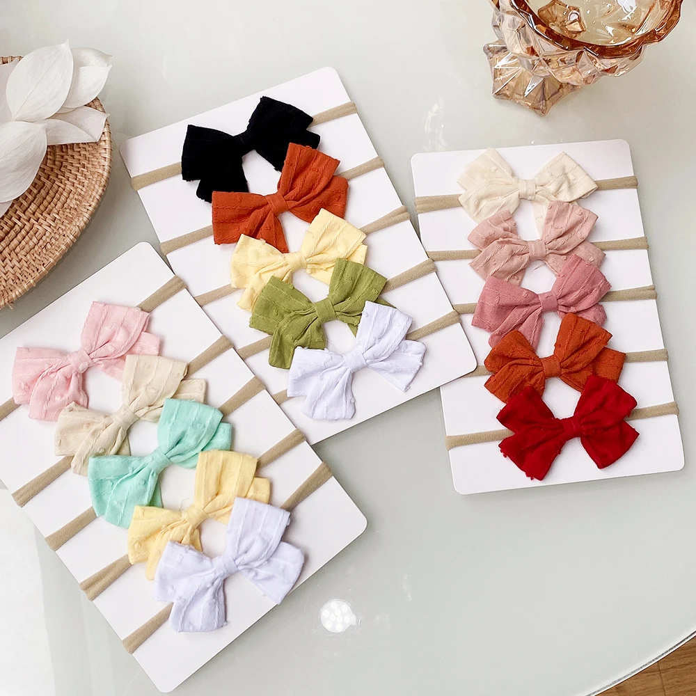 5Pcs/Set Cotton Bows Headband for Girls Newborn Nylon Elastic Hair Bands Toddler Hairbands Headwear Baby Hair Accessories