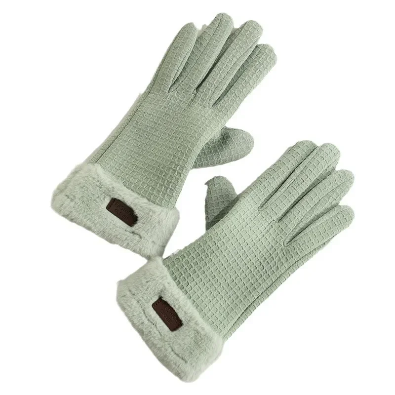 Warm Gloves Women Winter Plush Thickened Outdoor Driving and Cycling Rabbit Fleece Windproof Touch Screen Gloves