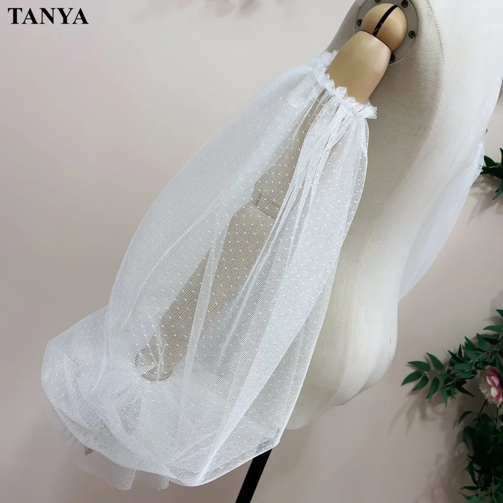 Aksesoris lengan pengantin, dua lapisan Bohemian Dot Tulle panjang dapat dilepas lengan mengembang pernikahan mode baru