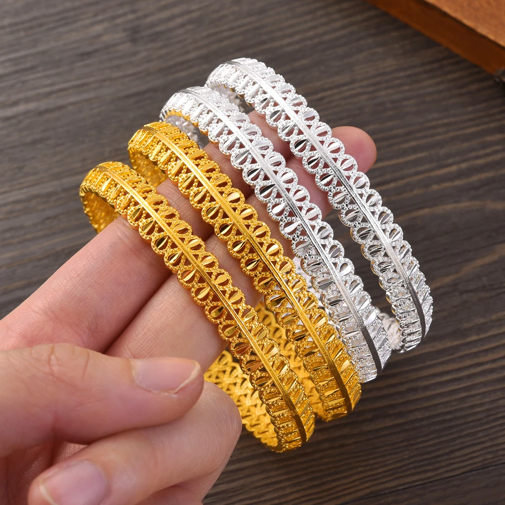 24K High Quality Gold Plated 65MM Fashion Europe Dubai Wedding Bangle Ethiopian Classic Nicely Cute Bracelet Women Birthday Gift