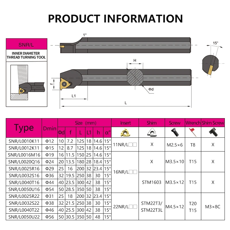 SNR0013M16 SNR0014M16 SNR0016Q16 SNR0020R16 SNR0025S16 CNC Female thread Tool Rod 16IR insert fileté Lathe SNR Holder outil tournage métaux outillage bois