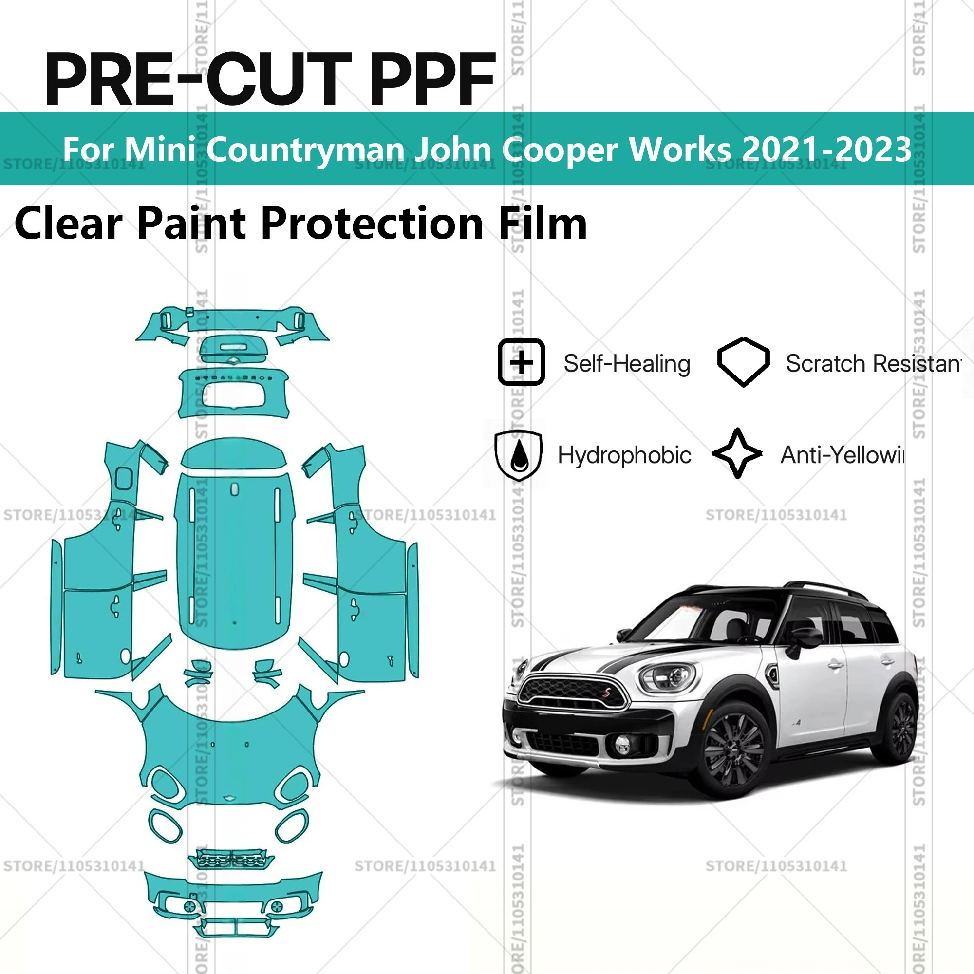 

For Mini Countryman John Cooper Works 2021-2023 Pre-Cut Paint Protection Film PPF Transparent Car Film Automotive PPF