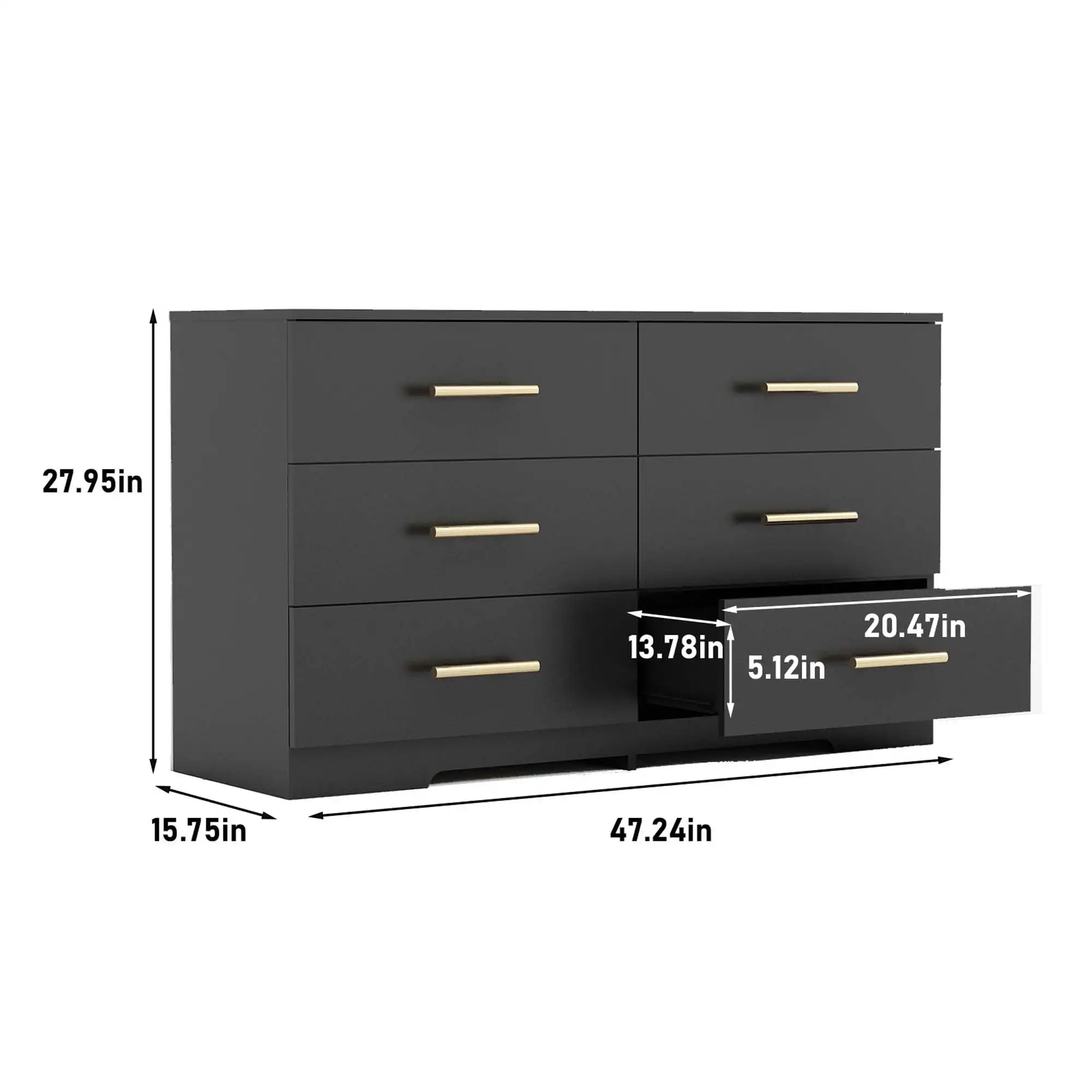  Modern 6-Drawer Dresser Chest of Drawers Storage Cabinet for Bedroom Living Room Black