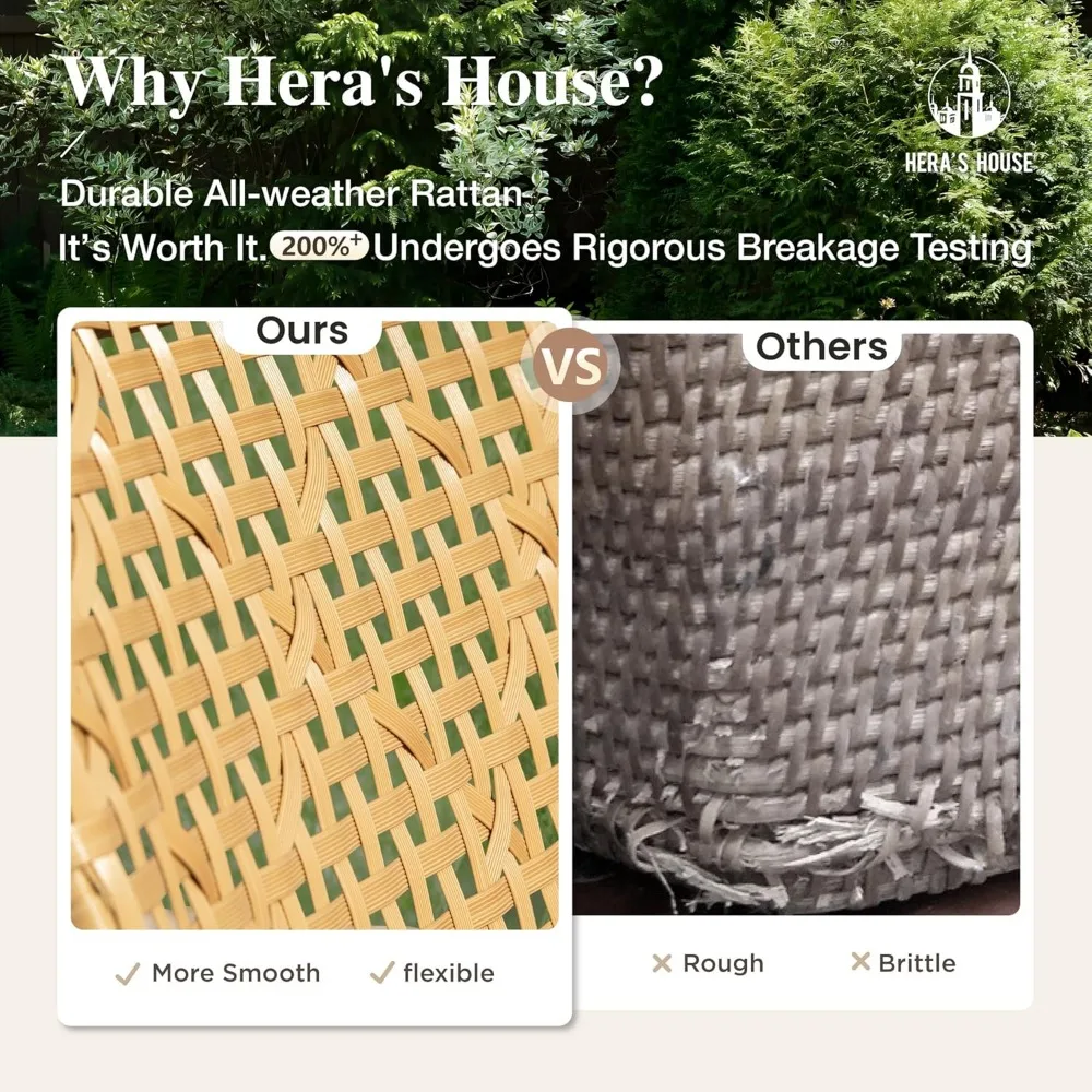 HERA'S HOUSE パティオ家具セット、屋外用籐家具 4 点、コーヒーテーブル付き、全天候型籐屋外会話 S