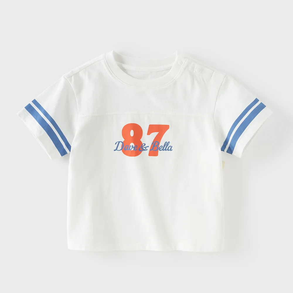 Dave Bella Boys Letter Printed Summer T-Shirt Children Short Sleeve Top 5-13 Years Tees Kids Casual Outdoor Clothes DB2262176