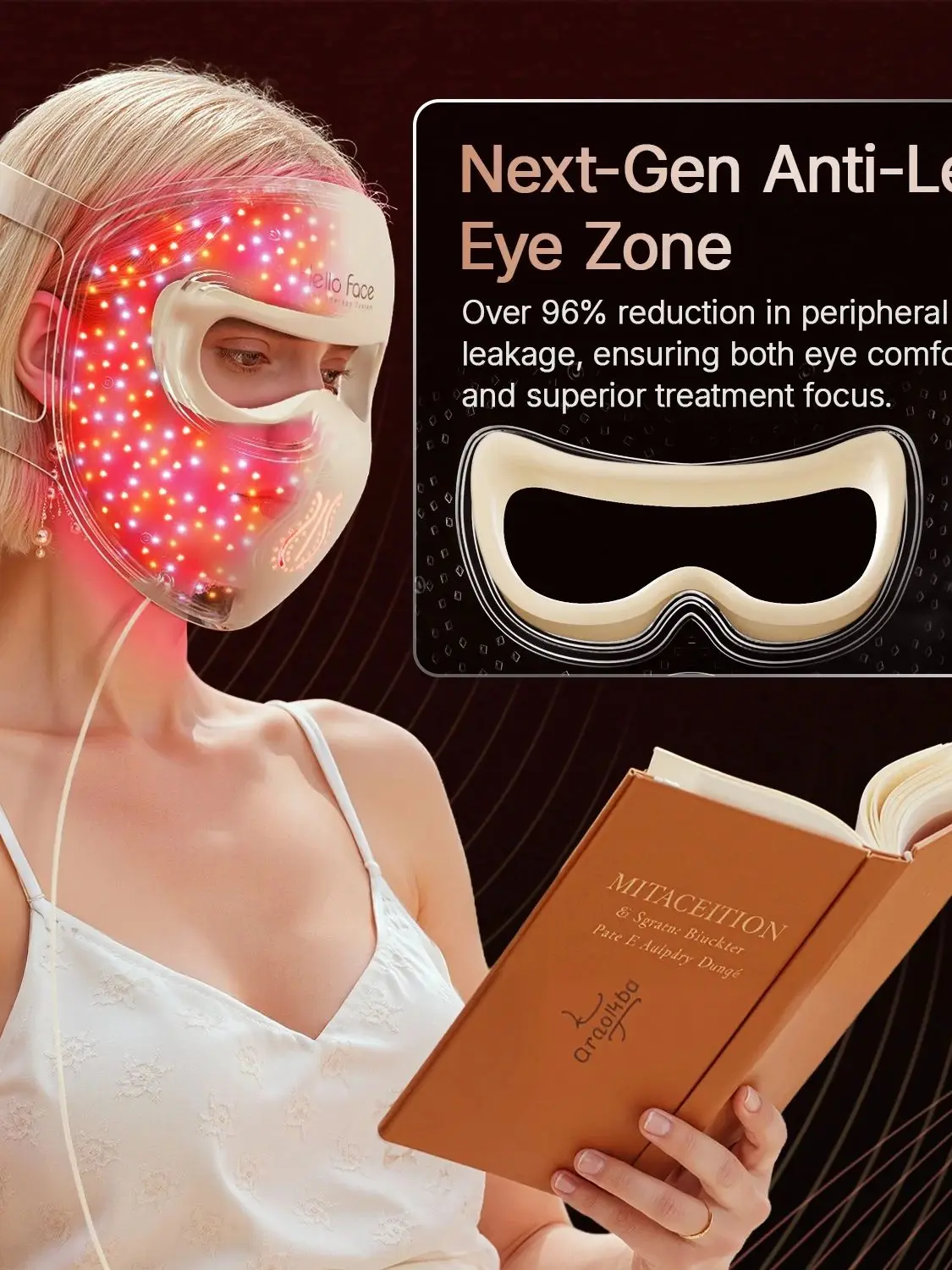 Maska LED Hello Face M300 do terapii twarzy, elastyczna maska fotonowa 4D do modelowania konturów, silikonowa maska LED blokująca światło, wysyłka z USA. — 2