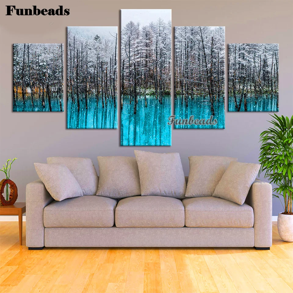 

Multi panel diamond painting Blue Fluorescent Trees drill cross stitch kits diamond embroidery full Round 5Piece Home art FF182