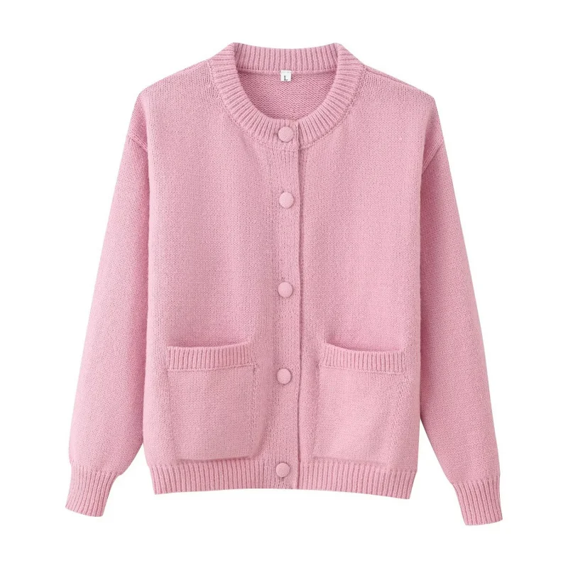 

Autumn Winter New European and American Women's Fashion Round Neck Long Sleeve Button Cardigan Sweater