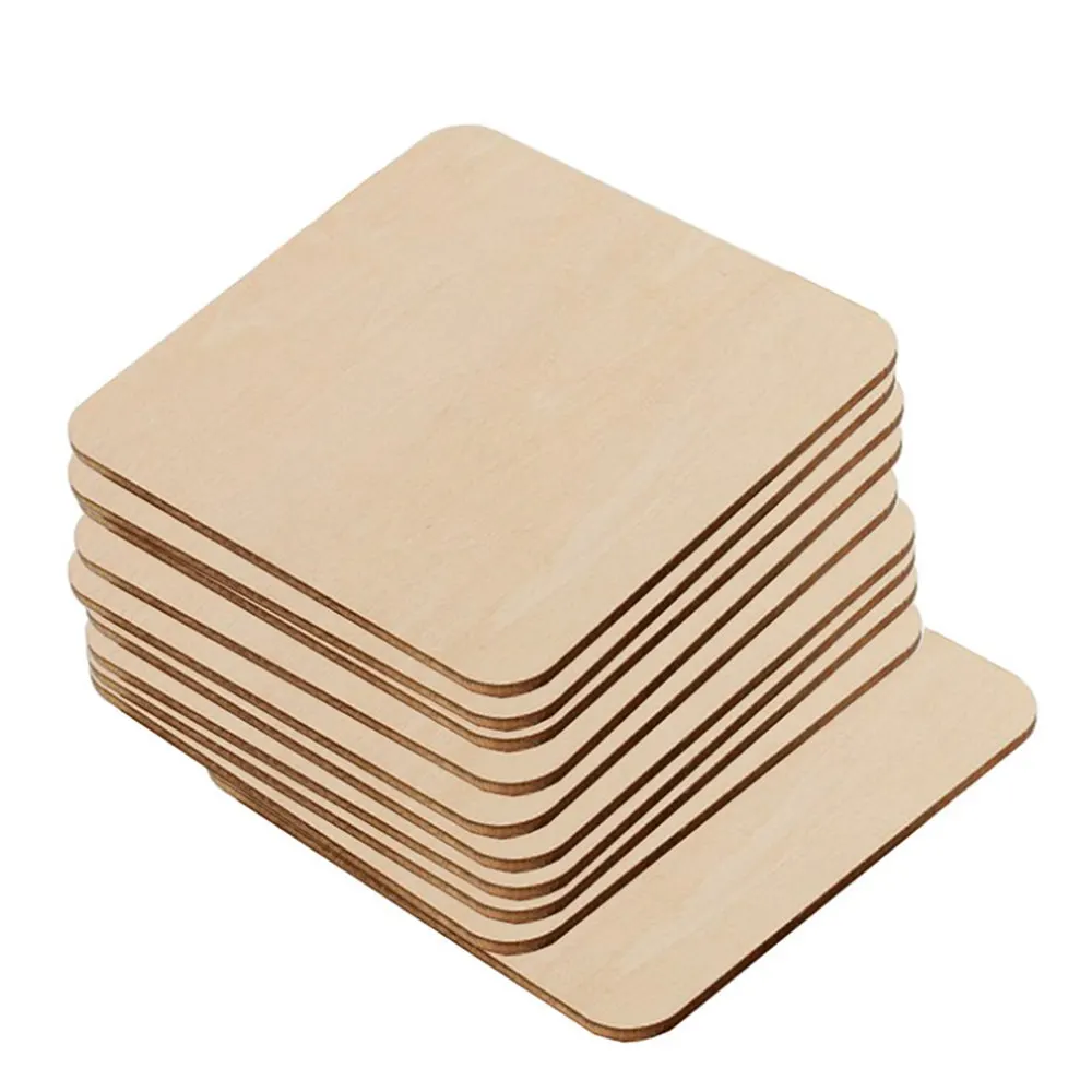 Blank 10pcs Square Wooden Craft Unfinished Wood Pieces DIY for Engraving Machine