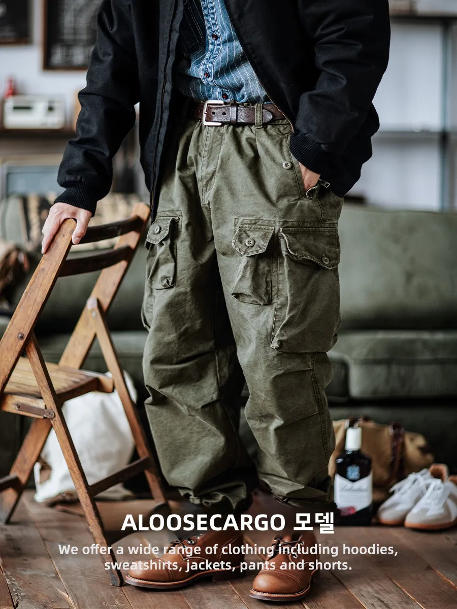 

Indigo Sea Japanese Sle Heavyweight 340G Waed Vintage Paratrooper Workwear Pants Loose Multi-ket Dad Jeans Cotton