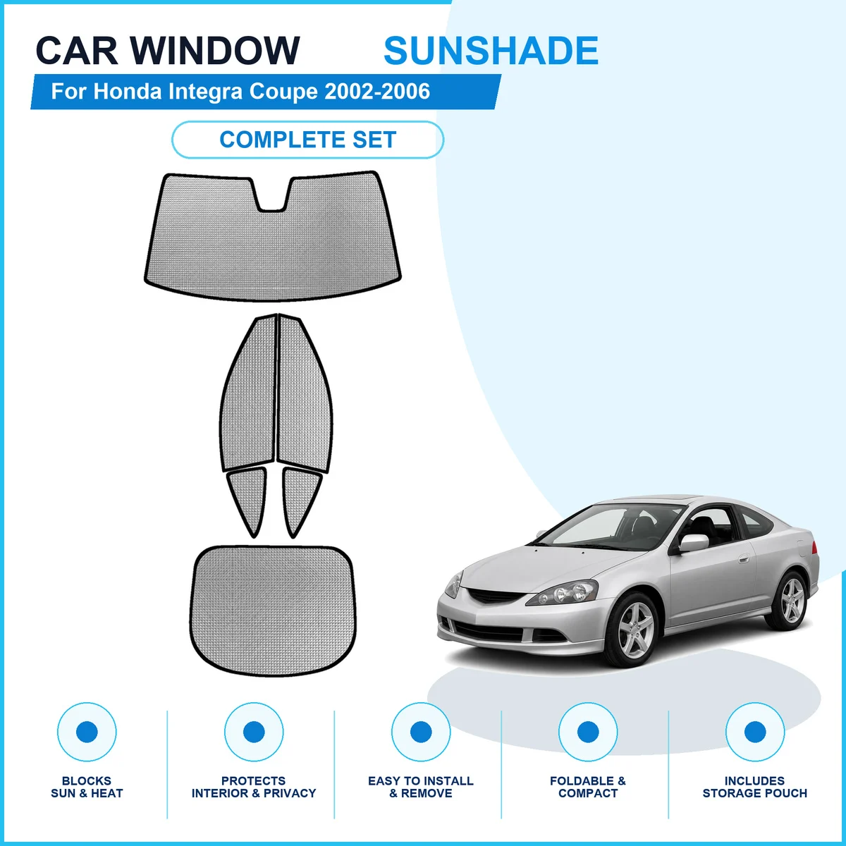 For Honda Integra Coupe 2002-2006 Custom Full Set Window Sunshades Aluminum Foil Suction Cup Anti UV Privacy