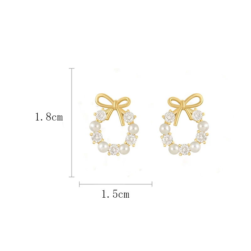 Hollow Out Round Rhinestones Bow Stud Earrings for Women Temperament Fashion Imitation Pearl Ear Studs Party Wedding Jewely K1 Image 3