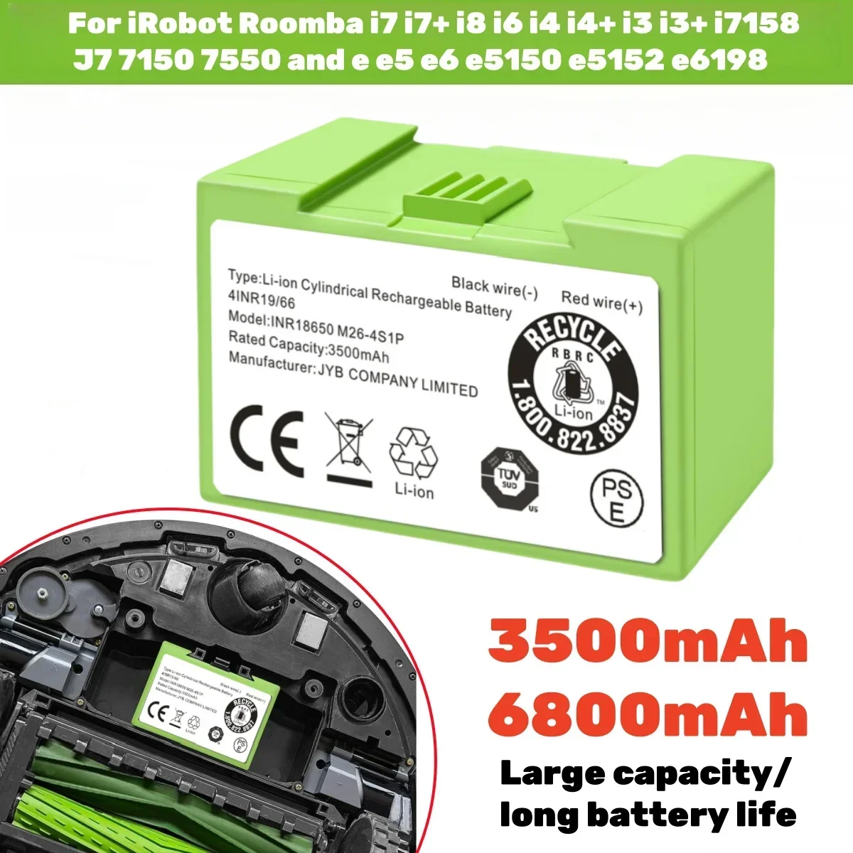 14.4V 5000mAh Battery for IRobot Roomba I7+/e5/7150/7550 & I3/3150/i3+/3550/i4/4150/i4+ 4624864 (e/i Series),Stable Power Supply