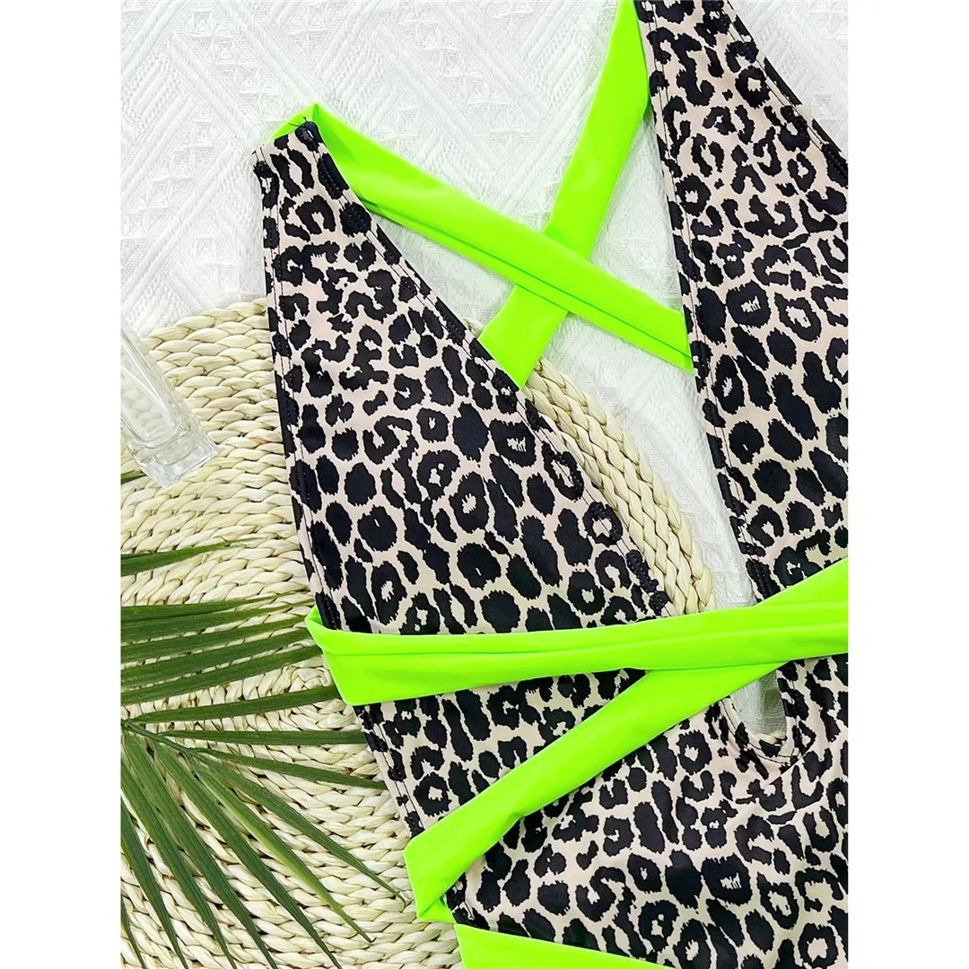 Tief ausgeschnittener, umlaufender, rückenfreier Monokini-Badeanzug mit Leopardenmuster, einteiliger Badeanzug für Damen, Damen-Badebekleidung, Bandage-Badeanzug, Badeanzug V3715 – Detail 11