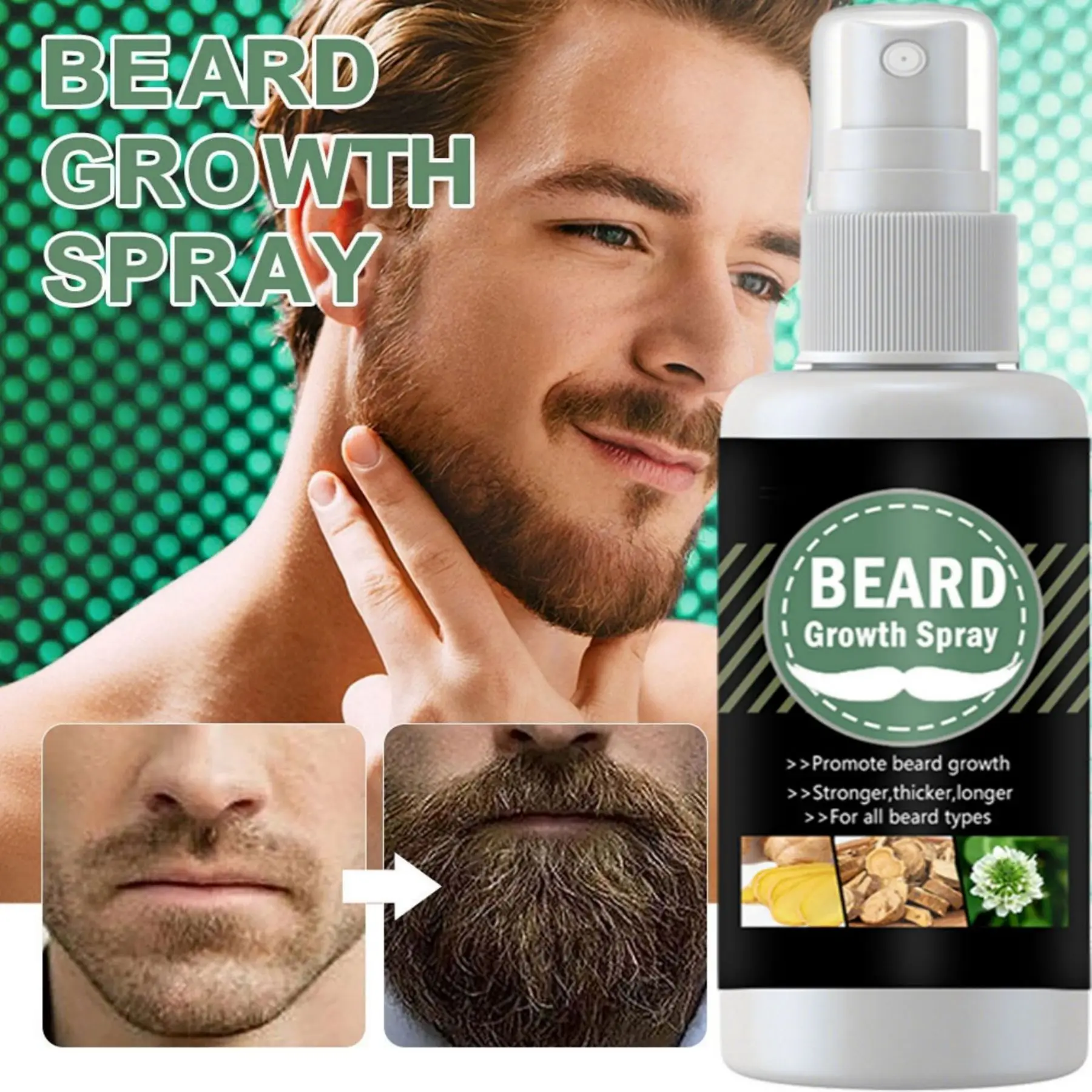 Beard Growth Oil Spray Fast Hair Growth Essential Oils Essence Serum for Thicker Fuller Beard Moisturizing Hair Growth Oil