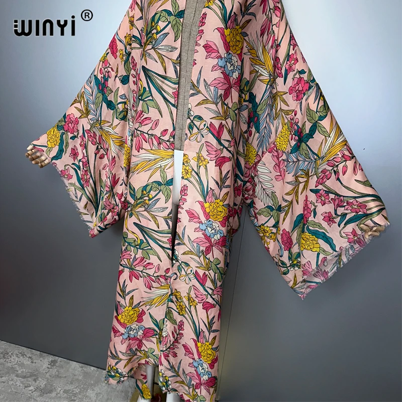 WINYI-cárdigan tipo kimono bohemio para mujer, ropa de playa, vestido estampado abaya de Dubái, trajes de playa de lujo, abrigo largo, caftán musulmán