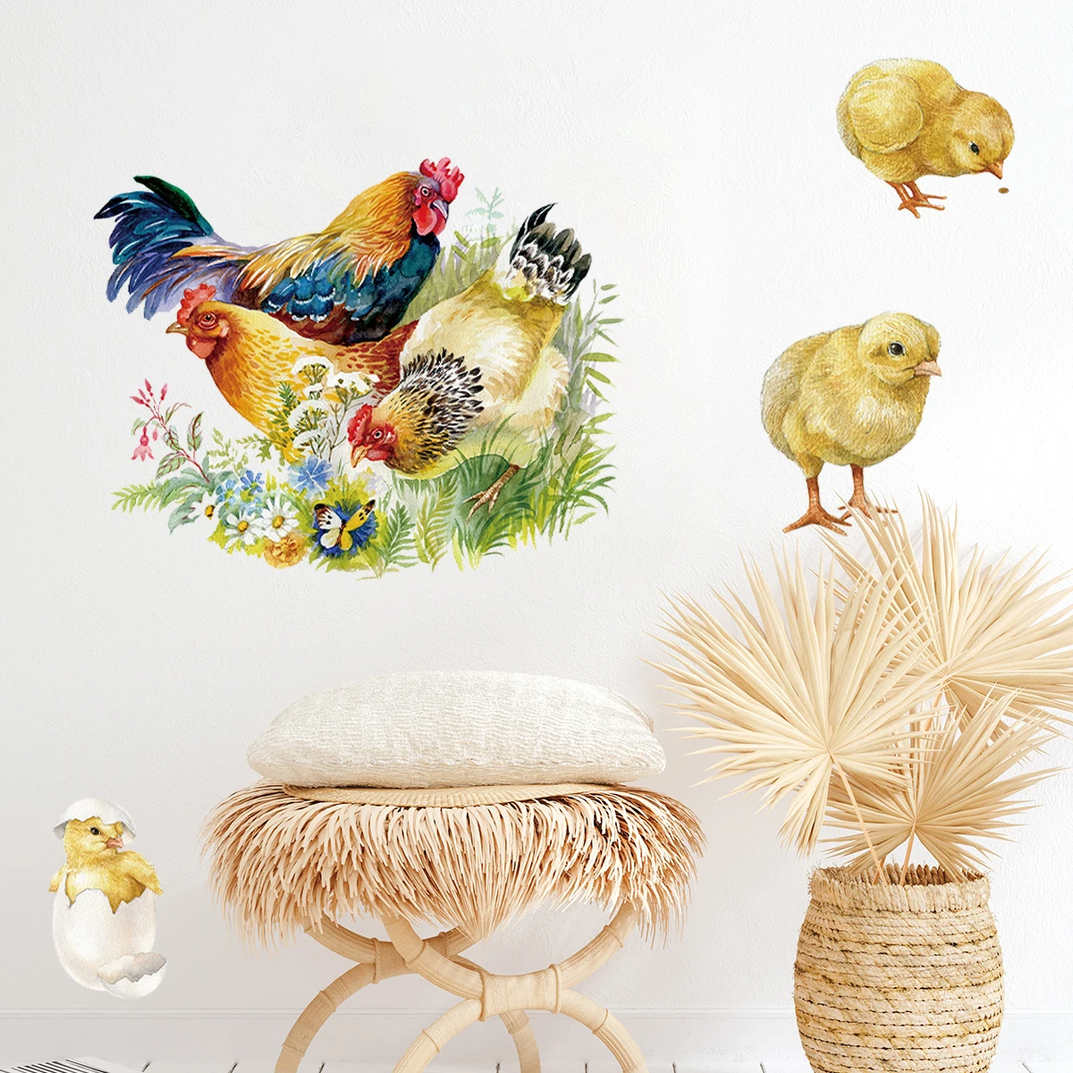 1Pc Watercolor Lifelike Chick Wall Stickers for Windows Wall Decoration Bedroom Children Room Kids Room Decor for House Decals