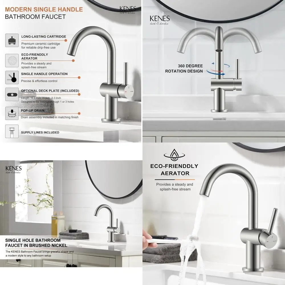 

Modern Single Handle Prep Sink Faucet with Drain and Deck Plate for Bathroom, Wet Bar, RV, and Outdoor Utility