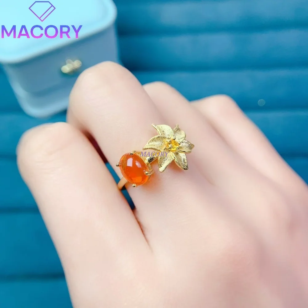 S925 sterling silver natural opal ring with bright colors exquisite design a Valentine's Day gift Christmas gift Halloween gift