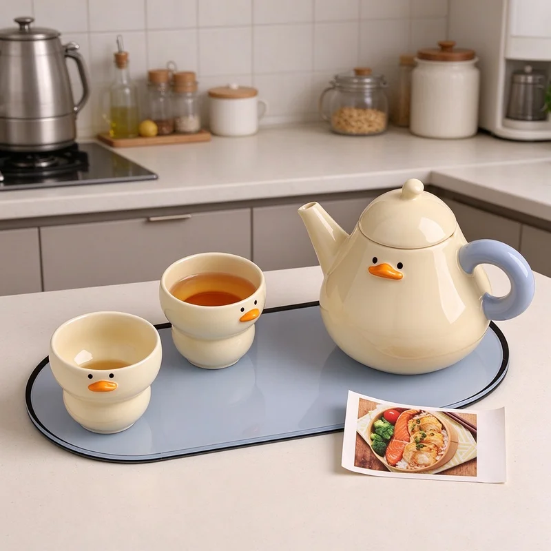 Cute Chubby Ceramic Tea Set,Teapot and Tea Cups for Home Office Dorm,Birthday Mother's Day Christmas Gift for Family and Frien