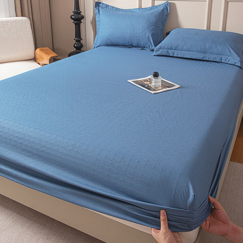Fitted Bed Sheet with Elastic Band Solid Color Soft Mattress Cover for Single Double King Queen Bed 90/120/140/150/160/180x200cm