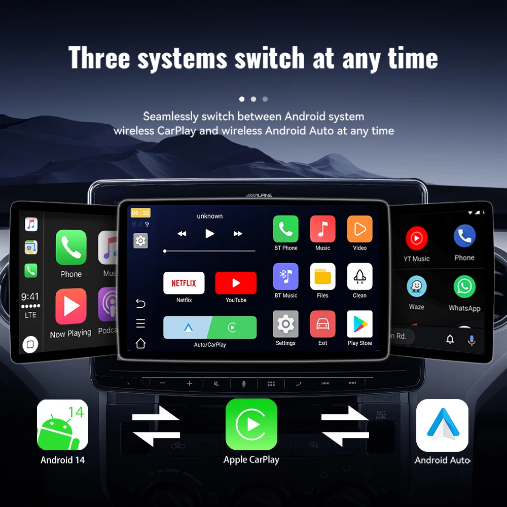 Acodo New Android14 Wireless CarPlay/Android Auto 3in1 Smart Box 2GB+16GB Built-in Xiaohongshu、Douyin、YouTubeother applications