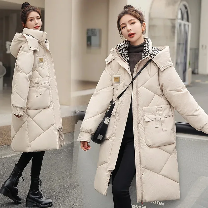 Parkas largas y gruesas para mujer, chaqueta ajustada de algodón, abrigo de nieve, ropa de exterior para invierno, novedad de 2023