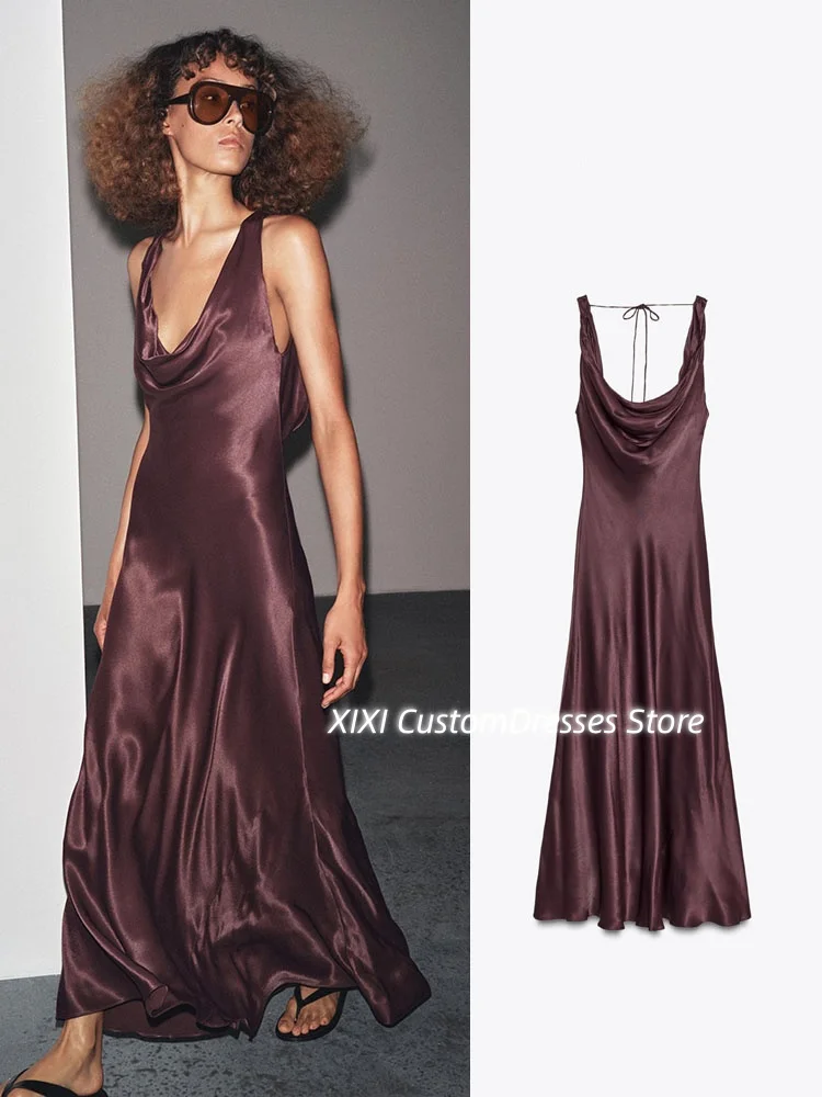 

Customize فساتين سهرات A-Line Cowl Neck Floor-Length Dresses For Prom Ruffle Zipper Up Sleeveless Dresses For Special Events Bro