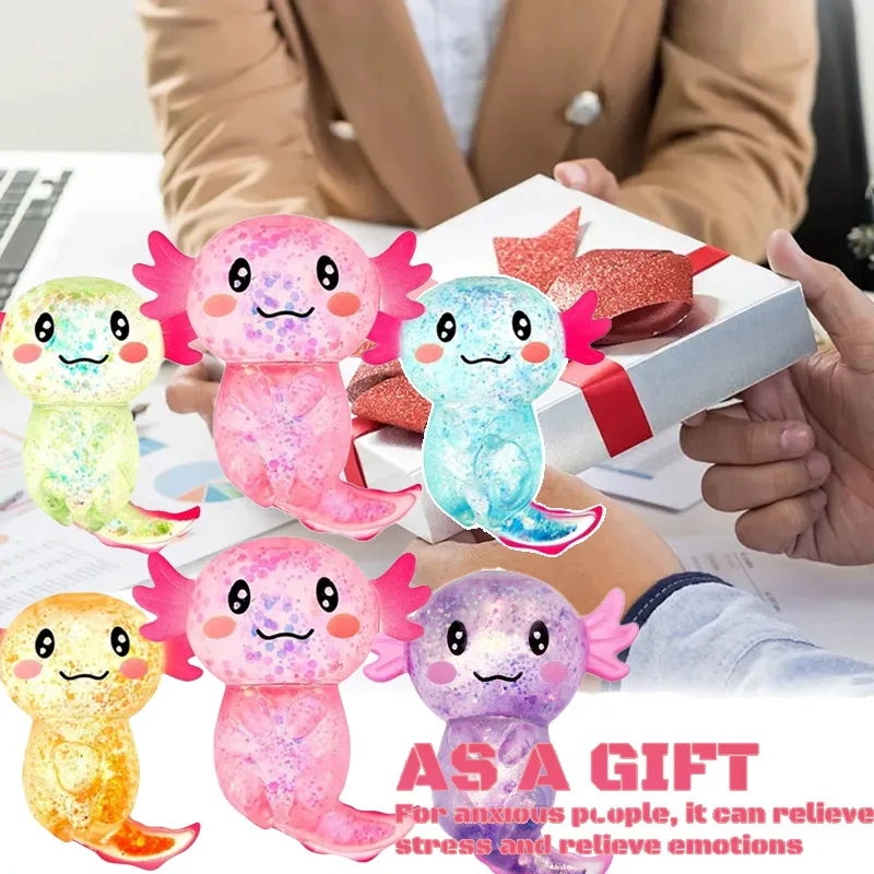 1/3/6/9PCS Squishy Stress Glitter Axolotl Squishy Sugar Ball For Children\'s Adult Stress Relief Party Gift Easter Basket Filler