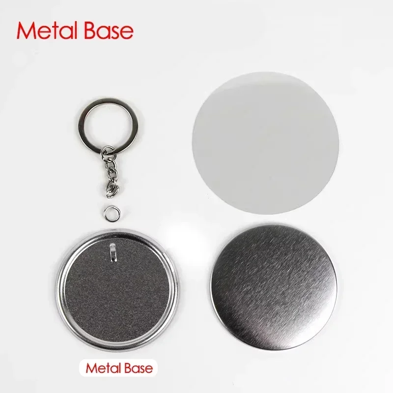 100PCS 44mm 58mm Keychains Badge Making Parts Metal/Plastic Base Blank Key Chians Key Ring Badge Button DIY Materials