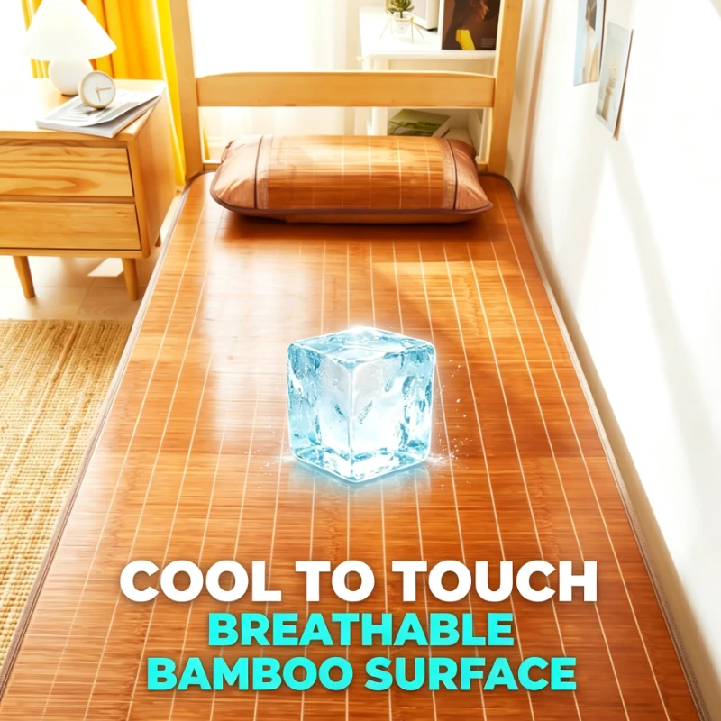 Natural Bamboo Cooling Mat for Single Bed Summer Breathable Foldable Sleeping Pad for Dormitory Home Use