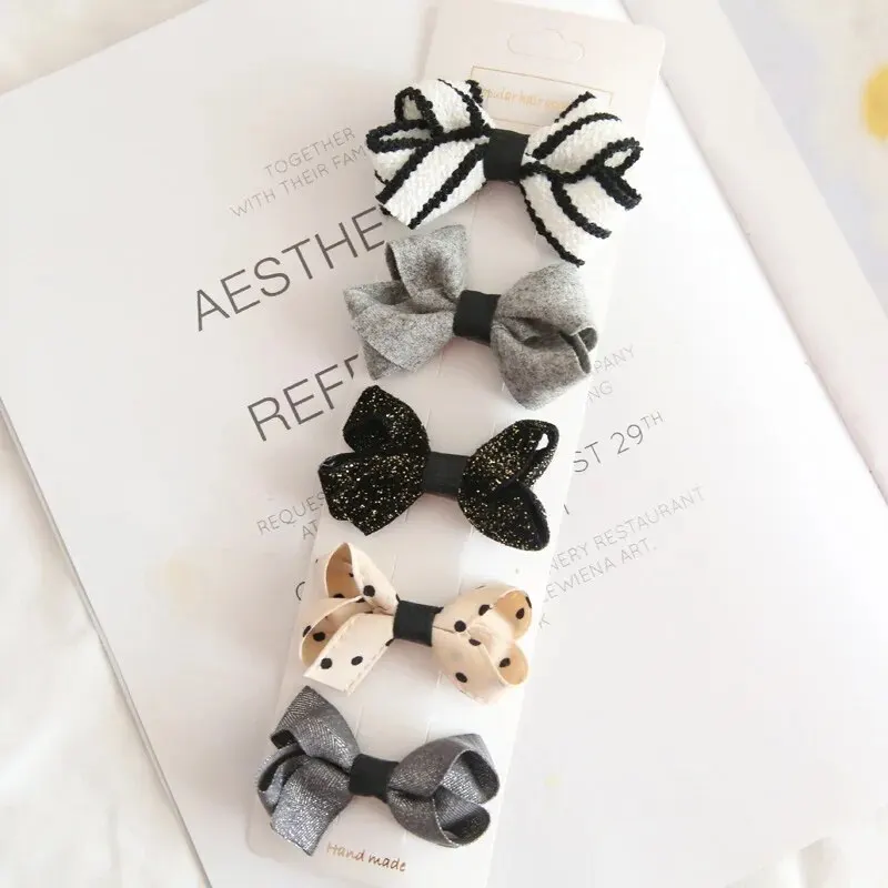 5Pcs Baby Girl Bowknot Hairpins Cute Dot Plaid Floral Hair Clips for Children Kids Barrettes Baby Hair Accessories