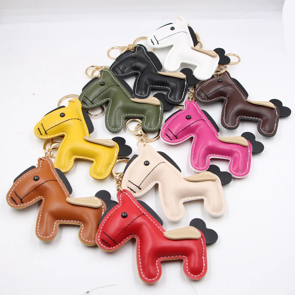 New Luxury Leather Keyring Gift Pony Handbag Pendant Women Bag Ornament Car Keychain Designer Horse Bag Charm