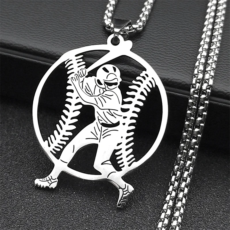 Hip Hop Baseball Player Softball Pendant Necklace for Men Women Stainless Steel Silver Color Ball Sports Chain Jewelry NZZZ699S0